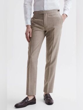 Reiss Pew Slim Fit Wool Puppytooth Trousers In Brown Size 32